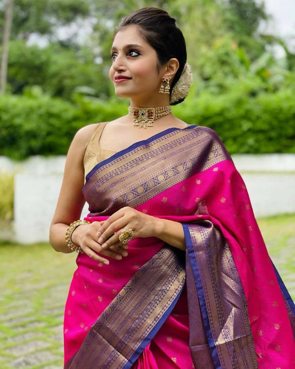 DEIANA'S Beautiful Golden Jari with New Design Soft Lichi Silk Saree - Pink - Distacart