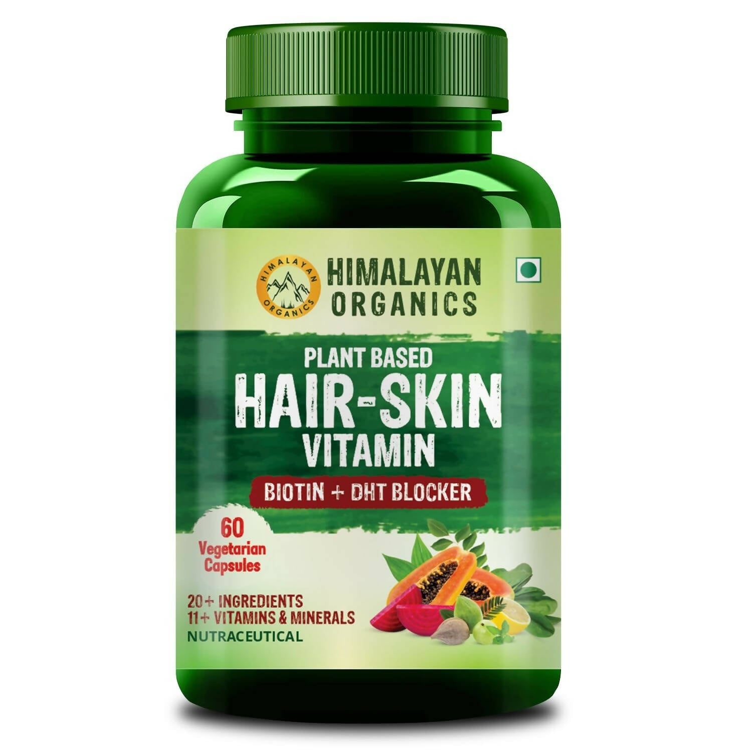 Himalayan Organics Plant Based Hair-Skin Vitamin Biotin + DHT Blocker Veg Capsules - Distacart