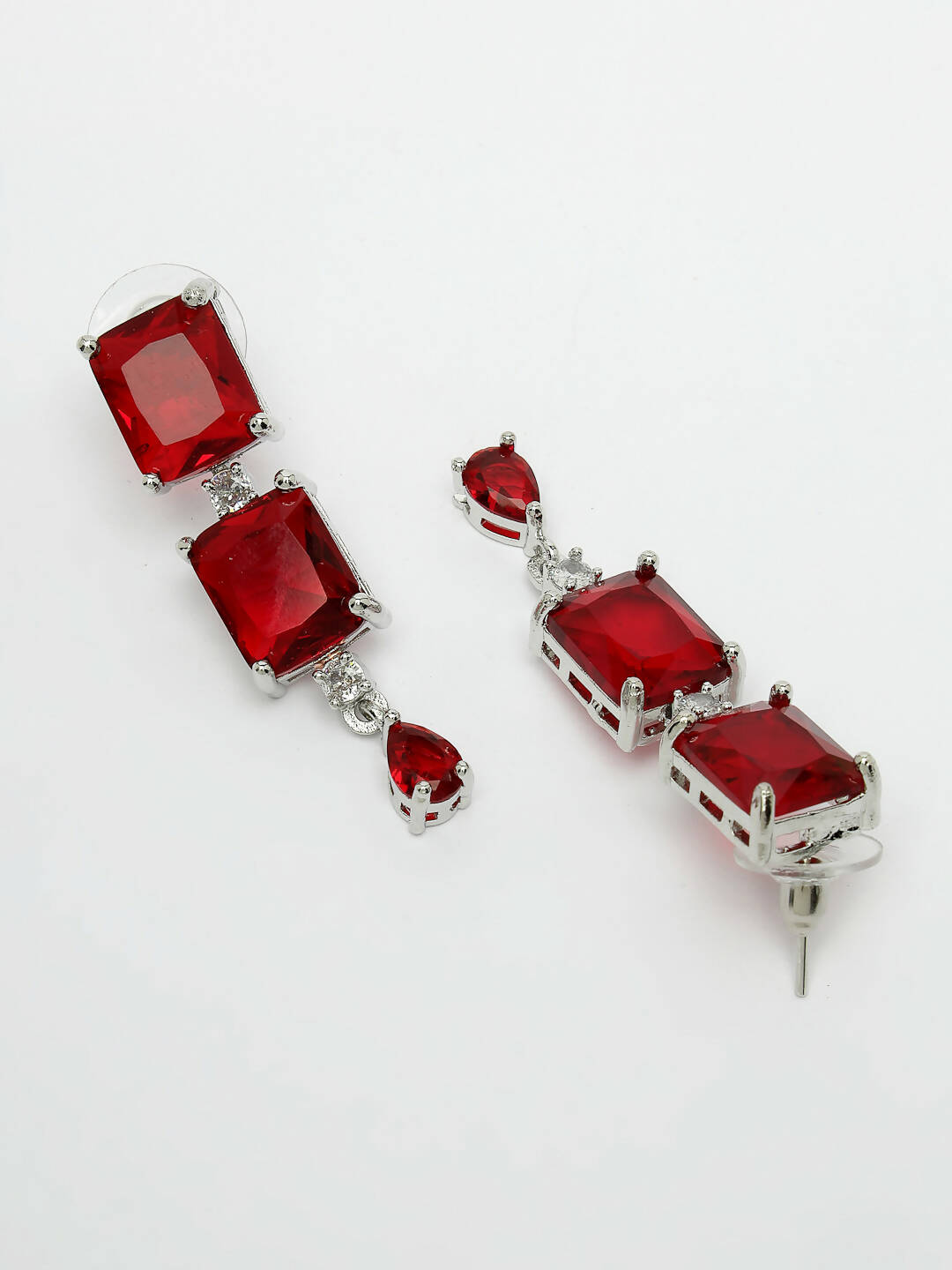 NVR Women Silver Plated & Maroon Cz Stone Handcrafted Jewellery Set - Distacart