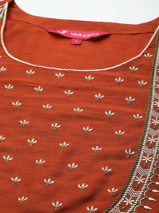 Varanga Women Maroon Embroidered Yoke Design Kurta with Trousers & Dupatta - Distacart