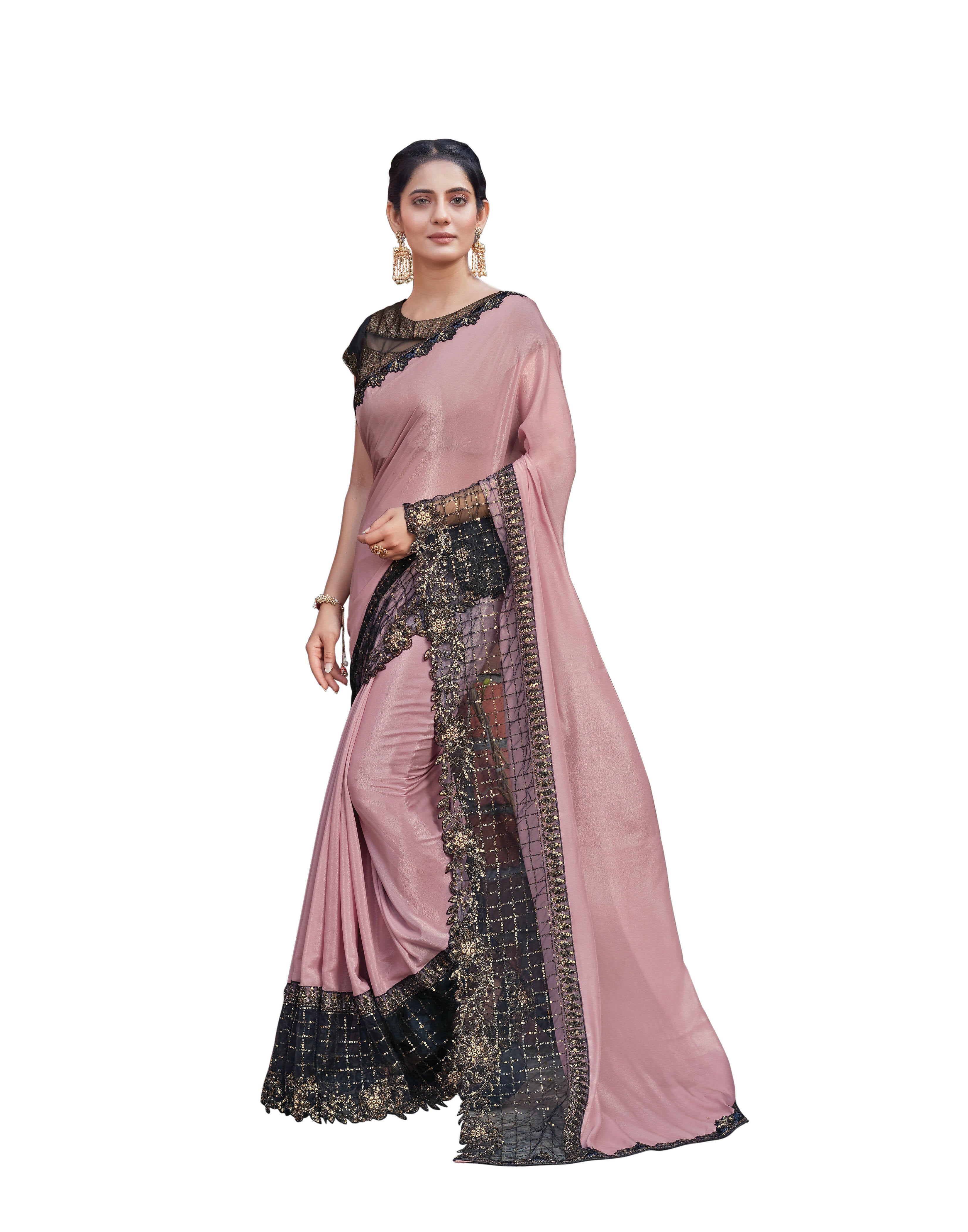 Pink Colored Silk Georgette Embroidered Saree With Blouse - Norita Royal Adveka - Distacart