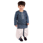Thumbnail for Little Bansi Indigo and White Cplor Bengali Kantha work floral kurta with Dhoti