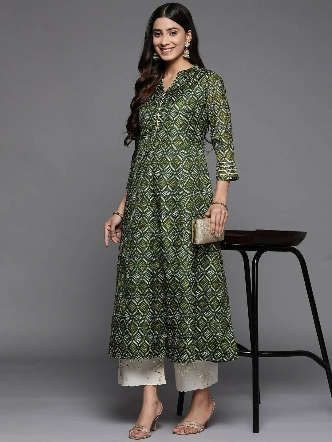 Varanga Women Green Bandhani Printed Anarkali Kurta - Distacart