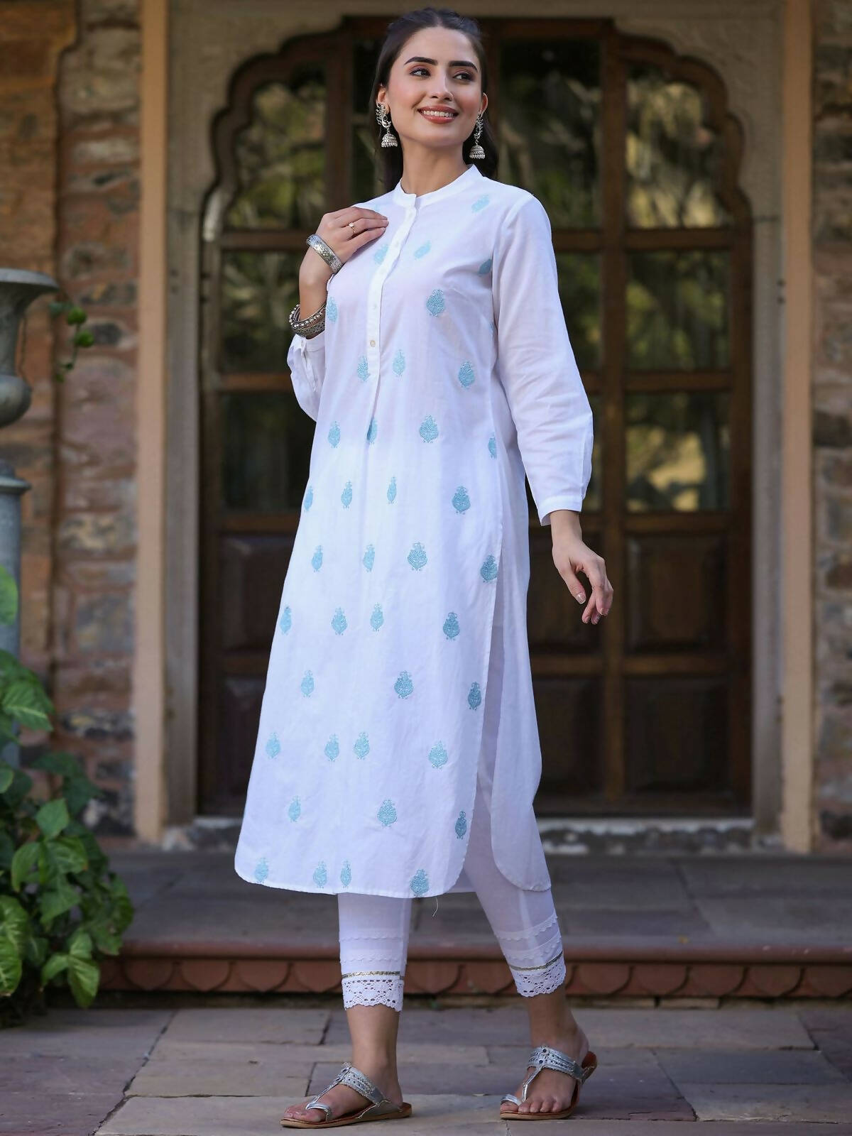 Juniper Women's White Cambric Printed Straight Kurta - Distacart