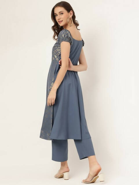 FIORRA Women's Grey Poly Crepe A-Line Kurta Set - Distacart