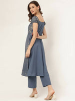 Thumbnail for FIORRA Women's Grey Poly Crepe A-Line Kurta Set - Distacart