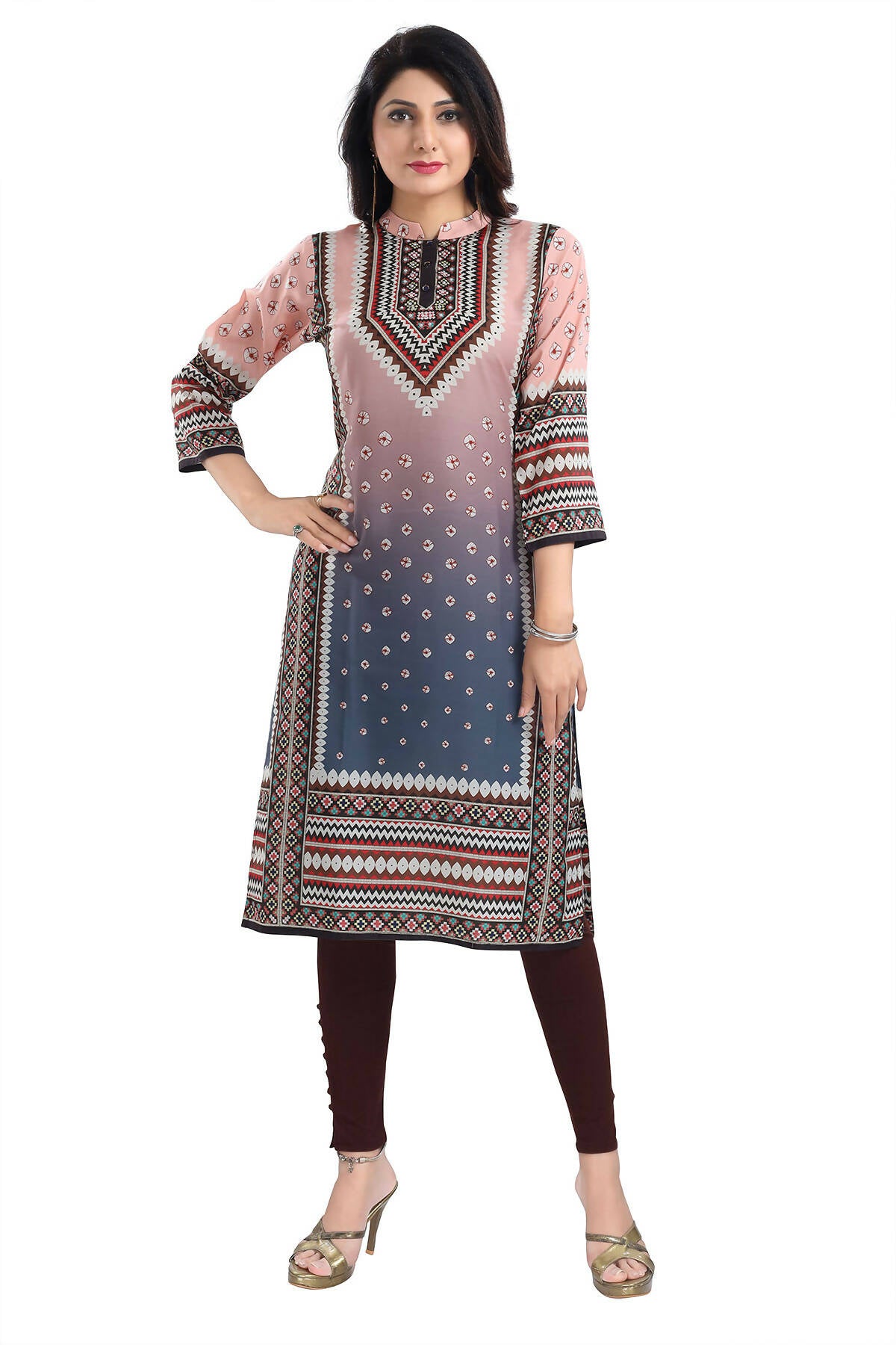 Snehal Creations Pinky Peach Designer Digital Print Masleen Fabric Long Kurti Tunic - Distacart