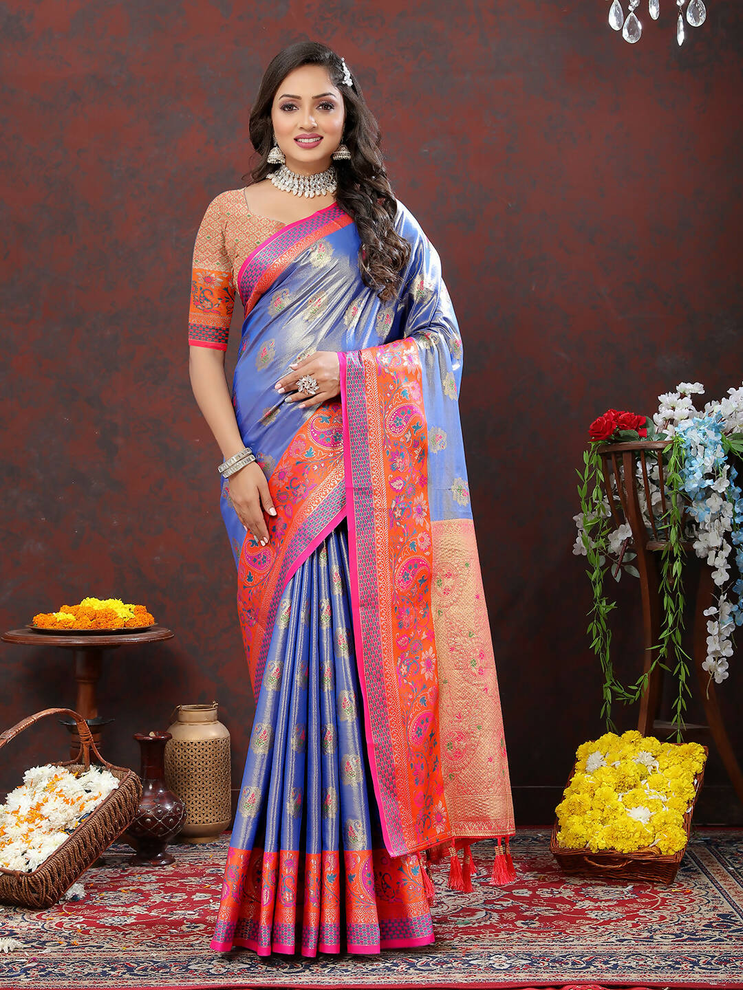 Lorenvalley Fashion Lavender Kanjivaram Silk Woven Design with Zari Weaving Saree - Distacart