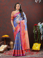 Thumbnail for Lorenvalley Fashion Lavender Kanjivaram Silk Woven Design with Zari Weaving Saree - Distacart