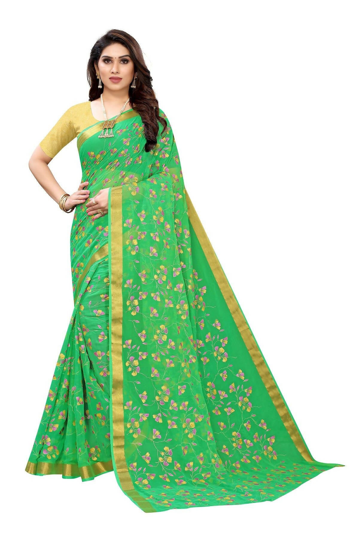 Vamika Green Printed Chiffon Saree (UJALA GREEN) - Distacart