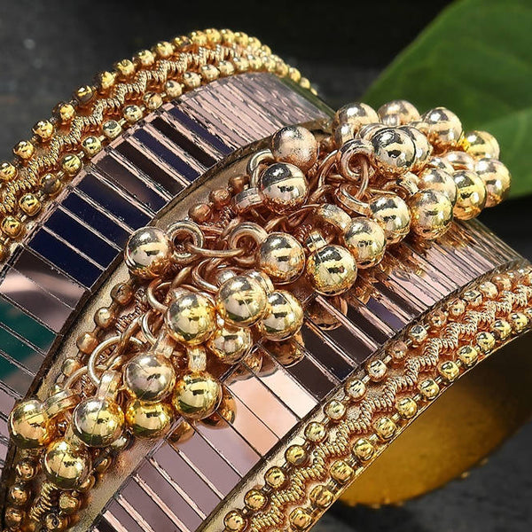 Mominos Fashion Kamal Johar Oxidised Gold-Plated Ghungroo Handcraft Cuff Bracelet
