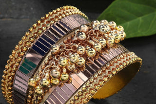 Mominos Fashion Kamal Johar Oxidised Gold-Plated Ghungroo Handcraft Cuff Bracelet