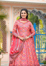 Thumbnail for Functional Designer Red-Orange Dola Silk Anarkali suit with Dupatta - Ramya - Distacart