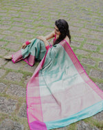 Thumbnail for DEIANA'S Beautiful Golden Jari with New Design Soft Lichi Silk Saree - Sky - Distacart