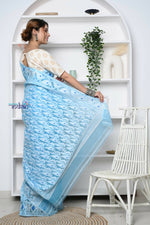 Thumbnail for Very Much Indian Jamdhani Cotton Saree - Powder Blue - Distacart