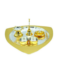 Thumbnail for Puja N Pujari Gold & Silver Triangle Pooja Thali Set