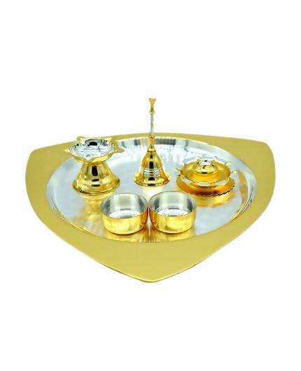 Puja N Pujari Gold &amp; Silver Triangle Pooja Thali Set