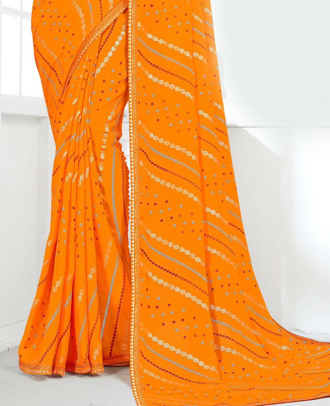 Mustard Georgette Bandhani Printed Saree With Unstitched Blouse Piece - Jyoti - Distacart