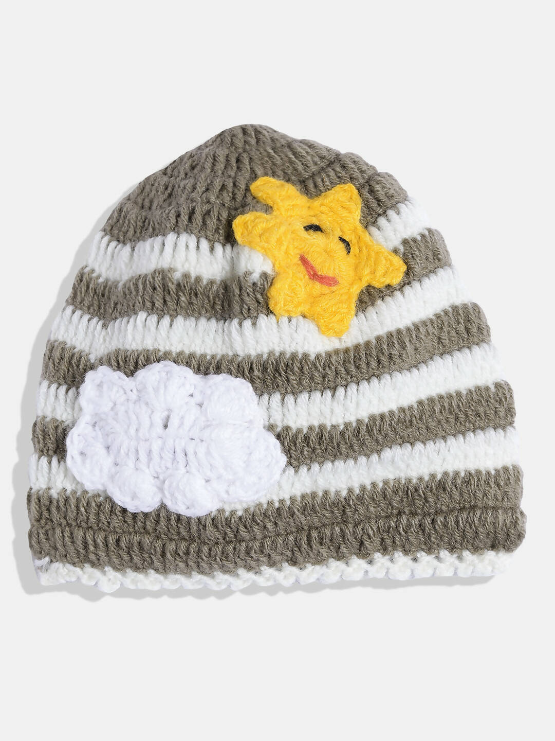 Chutput Kids Woollen Hand Knitted Full Sleeves Balloon Detail Colorblocked Sweater With Striped Cap - Brown - Distacart