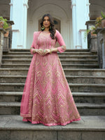 Thumbnail for Pink Butterfly Net Anarkali Embroidered Kurta Set - Aadishri - Distacart