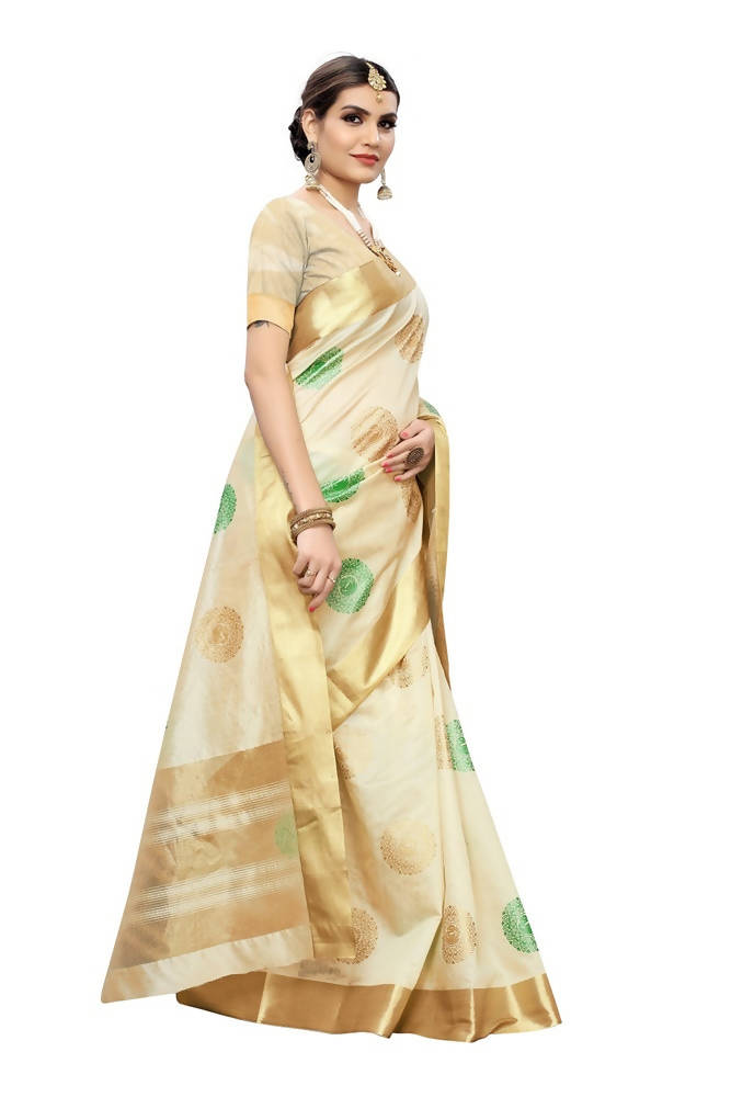 Vamika Cream Cotton Polyester Silk Weaving Saree