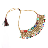 Thumbnail for Mominos Fashion Johar Kamal Gold-Plated Rajwadi Design Heavy Multi Color Necklace Set For Women - Distacart