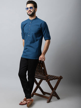 Even Apparels Navy blue Color Pure Cotton Men's Kurta With Side Placket (CHK1056) - Distacart