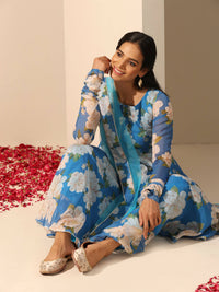 Thumbnail for Pomcha Jaipur Blue Gul Fiza Anarkali Set - Distacart
