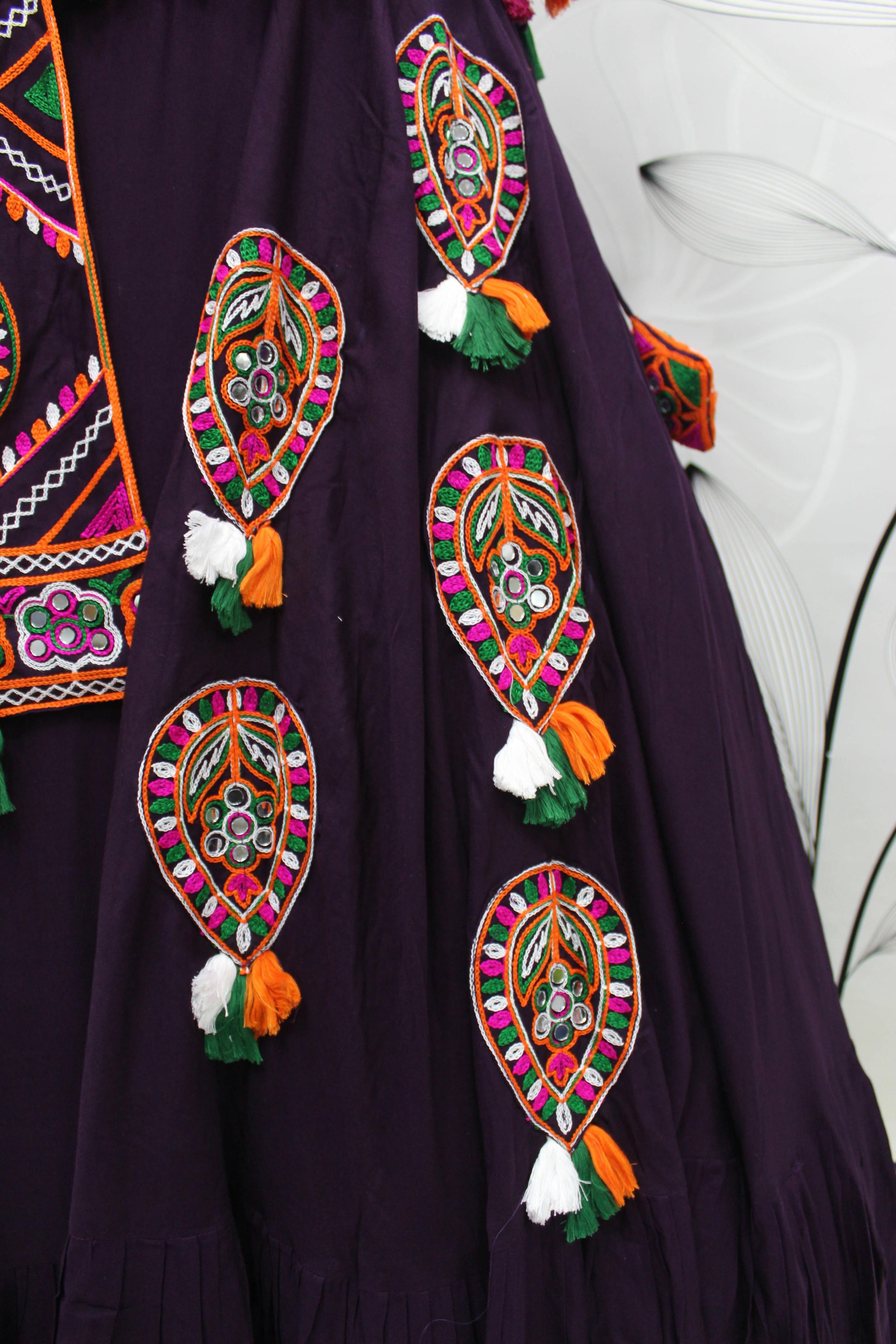 Purple Viscose Rayon Thread Embroidered Navratri Lehenga Choli with Dupatta - Raas - Distacart