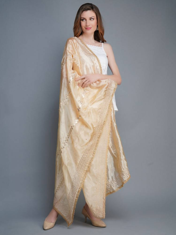 Shehnaai Beige Artsilk Dupatta With Sarwoski And Gota Aari Embroidery