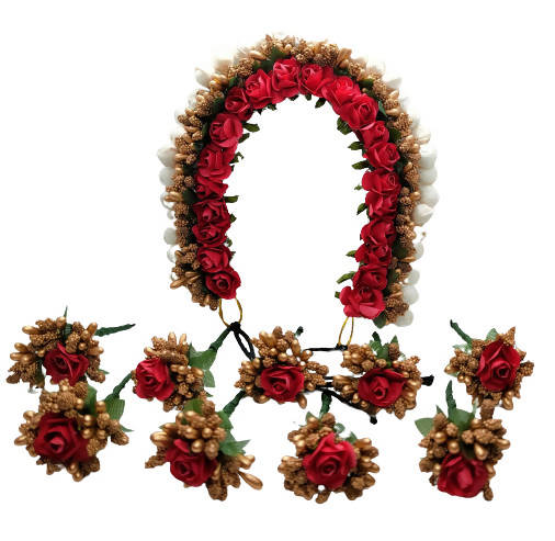 Red Hair Gajra With Brooches