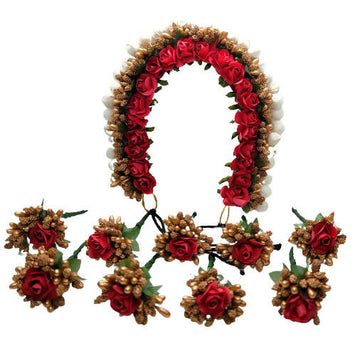 Red Hair Gajra With Brooches