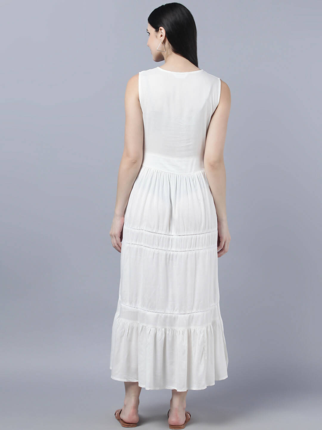 Myshka Women White Solid Maxi Dress - Distacart