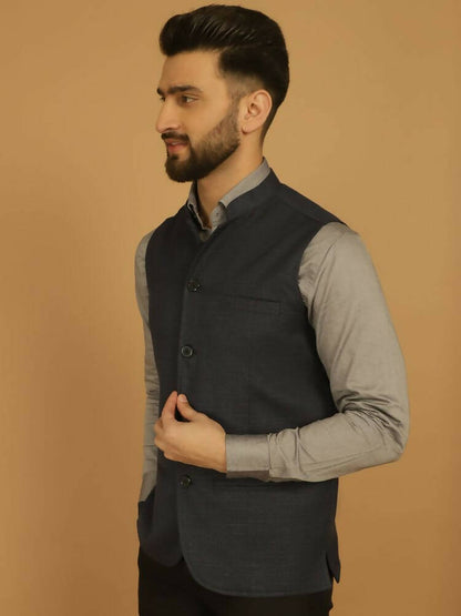 Even Apparels Nehru Jacket With Welt Pockets - Blue - Distacart