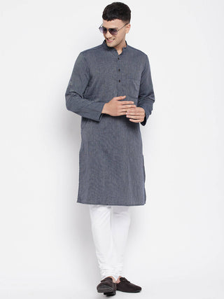 Even Apparels Grey Color Pure Cotton Men's Kurta With Band Collar - Distacart