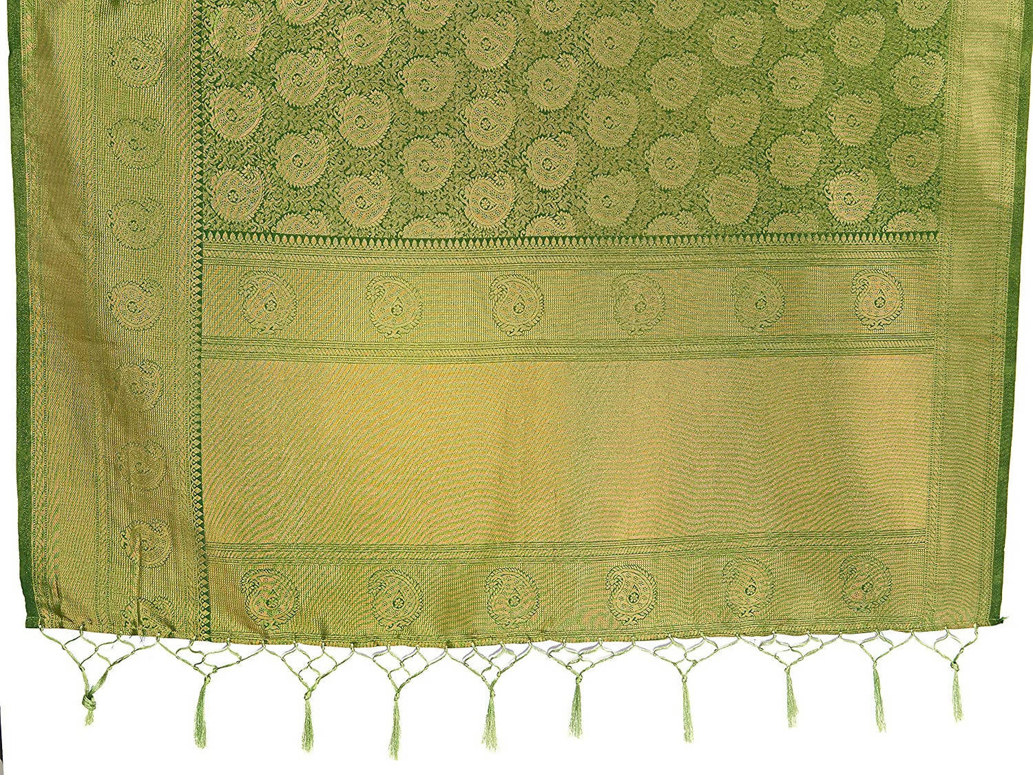 Vardha Women's Olive Green Kanchipuram Raw Silk Saree With Unstitched Blouse Piece