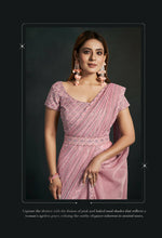 Thumbnail for Light Pink Silk Crepe Satin Cord Sequence & Thread Embroidered & Stone Work Saree - Moh-Manthan Royal Enigma - Distacart