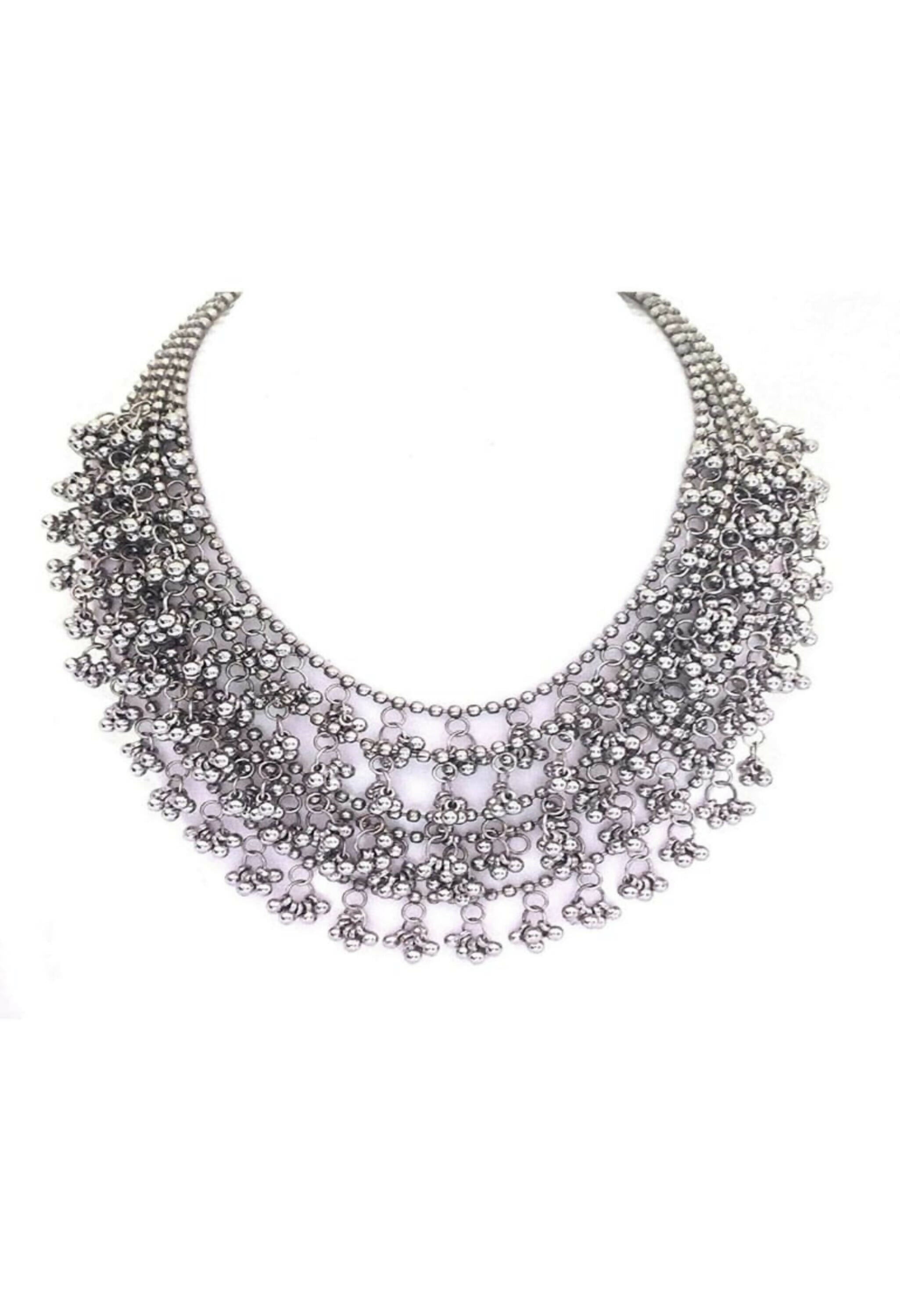 Mominos Fashion Johar Kamal Oxidised Silver-Plated Brass Finish Ghungroo Necklace with Earrings For Women - Distacart