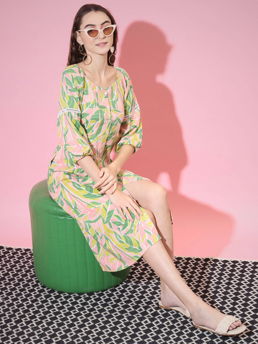 Myshka Women's Multi Abstract Printed A-Line Dress - Distacart