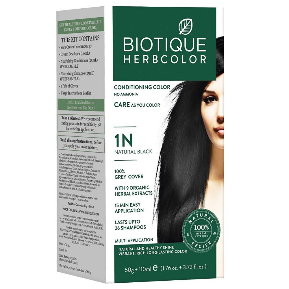 Biotique Bio Herbcolor 1N Natural Black Conditioning Color - Distacart