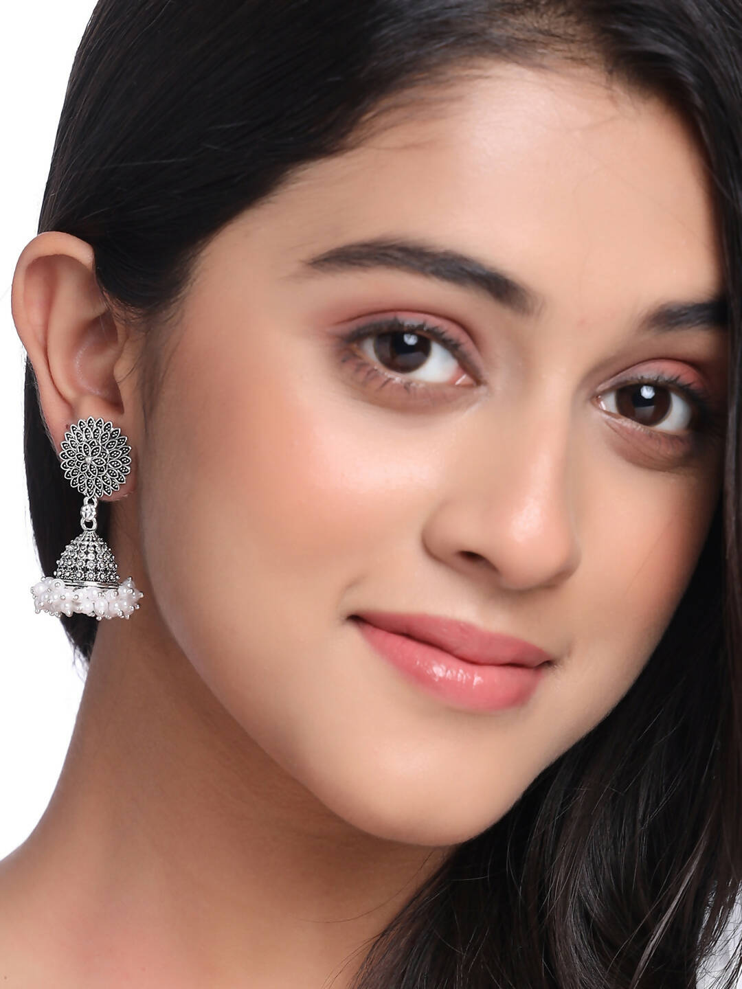 NVR Women Silver Toned Dome Shaped Jhumkas Earrings - Distacart