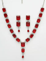 Thumbnail for NVR Women Silver Plated & Maroon Cz Stone Handcrafted Jewellery Set - Distacart