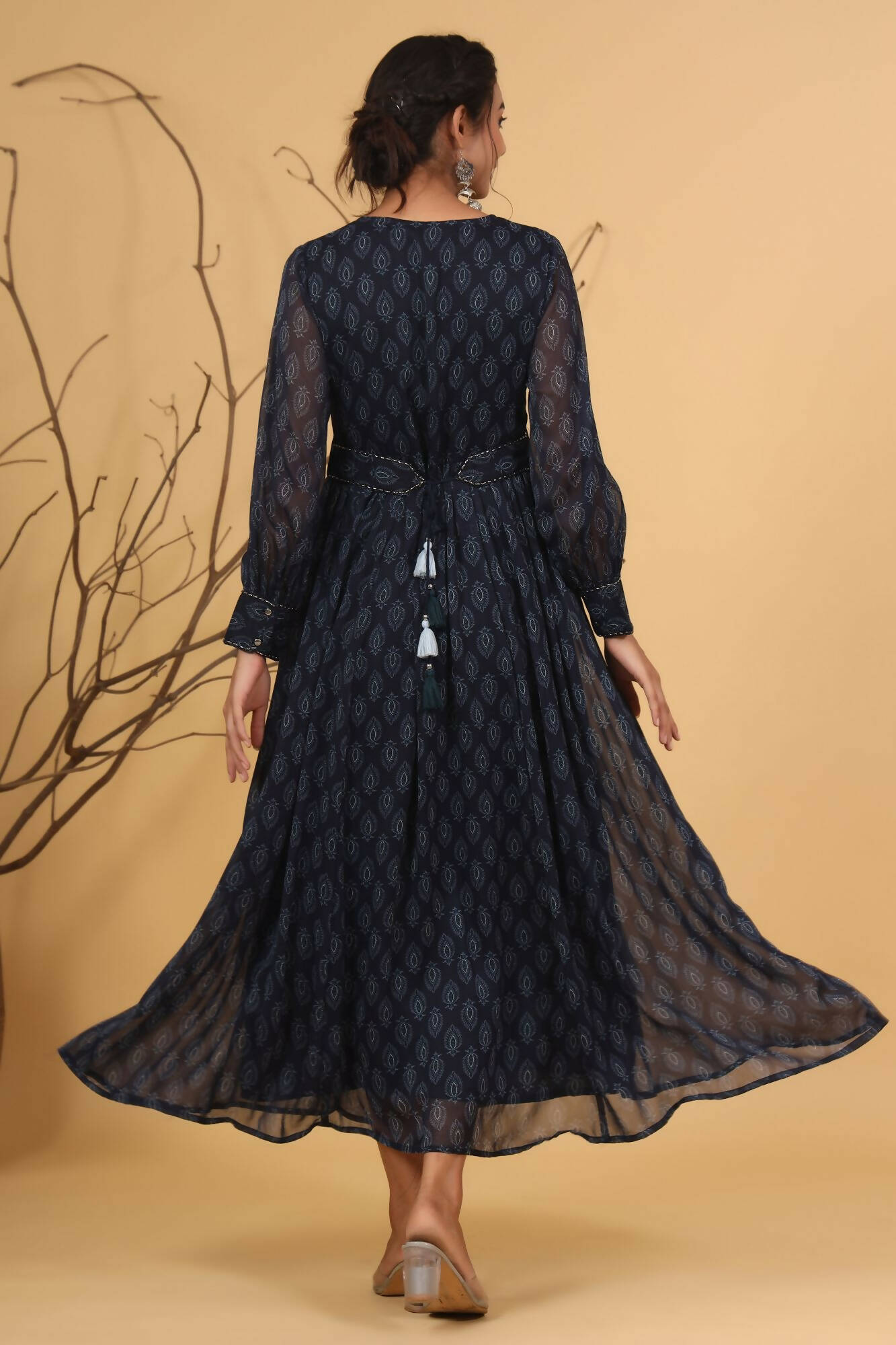Juniper Women Navy Chiffon Printed Flared Dress - Distacart