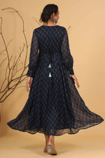 Thumbnail for Juniper Women Navy Chiffon Printed Flared Dress - Distacart