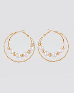 Thumbnail for VOJ Women Gold-Plated Pearl Stainless Steel Hoop Earrings - Distacart