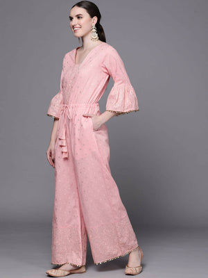Ahalyaa Women Pink Printed Basic Jumpsuit - Distacart