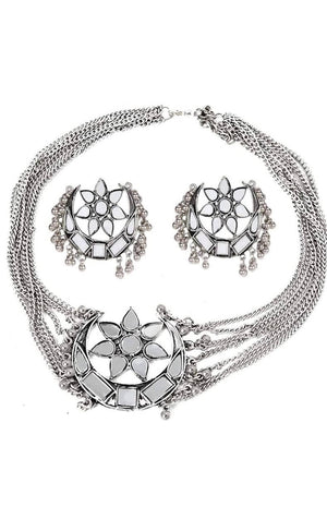 Mominos Fashion Silver color Necklace with Mirror work Mangalsutra - Distacart
