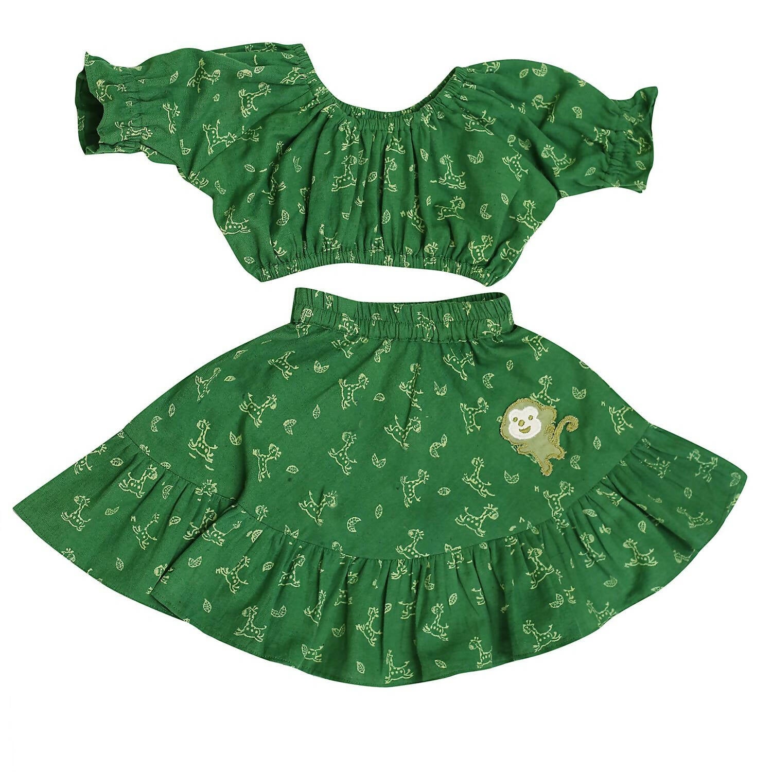 Mhyssa Green Round Neck Top and Skirt Set - Distacart