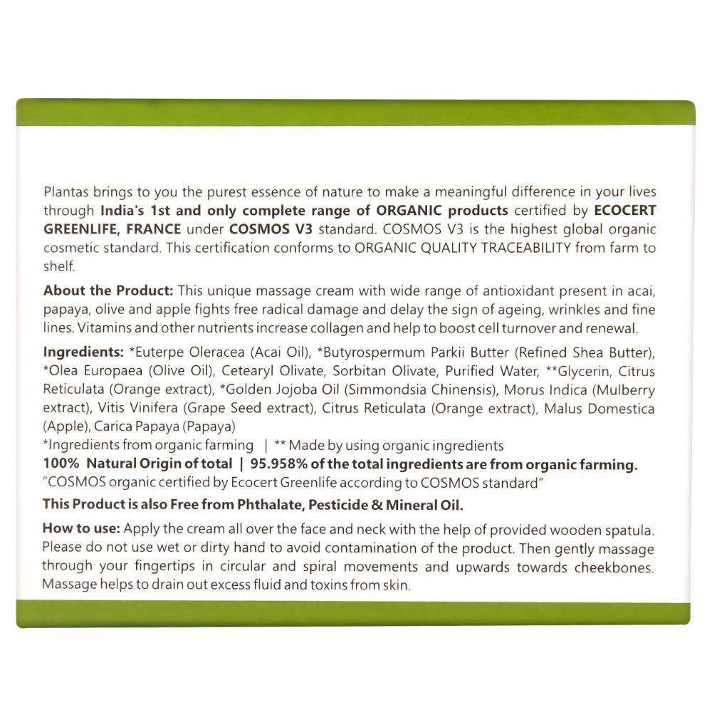 Plantas Forever Young Age Defence Organic Face Massage Cream - Distacart