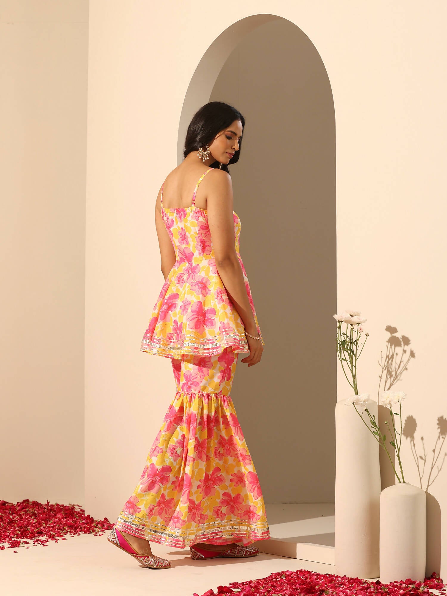 Pomcha Jaipur Yellow Gul Rangrez Sharara Set - Distacart